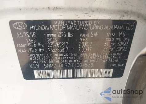 2017 Hyundai Santa Fe Sport 2.4L из США, поврежденный, VIN 5NMZTDLB7HH004576